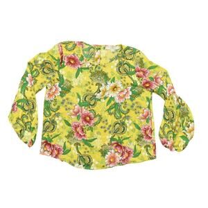 Loft Multicolor Blouse Size S, 20" PTP, 24" Length Floral Garden Long Sleeve